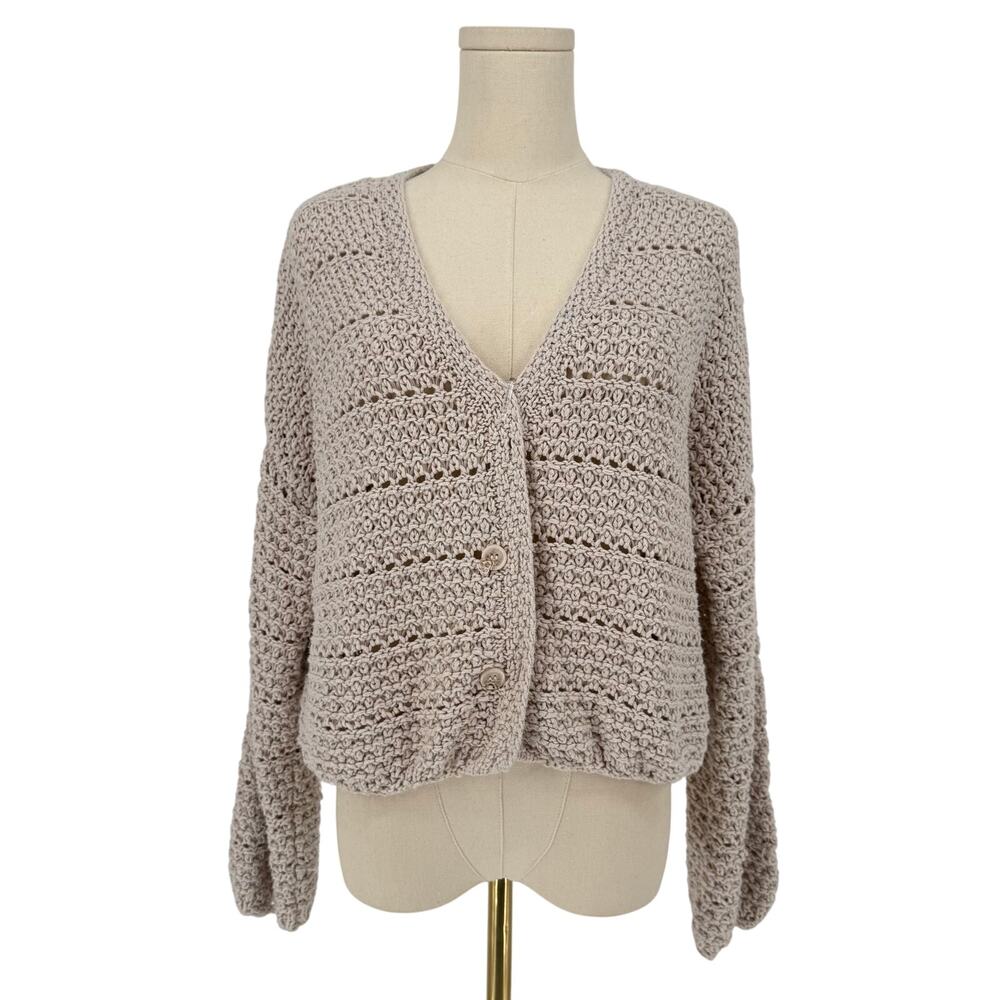Forever 21 Crochet Cropped Cardigan Sweater Open Knit VTG Y2K Beach Size S